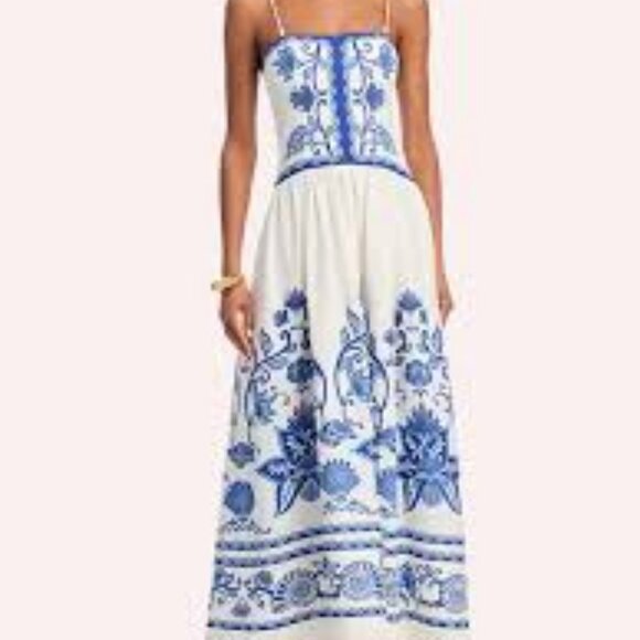 Farm Rio off-white shell garden lenzing™ ecovero™ euroflax™ midi dress - Picture 1 of 4